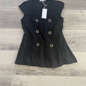Black Double-Breasted Top with Gold Buttons